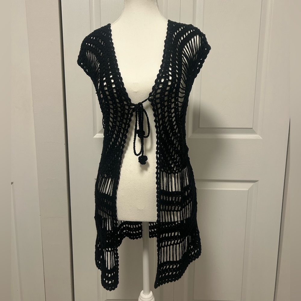 Tobi Black Crochet Swim Coverup